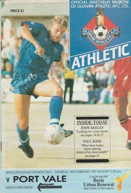 Oldham Athletic v Port Vale 16-Feb-1991