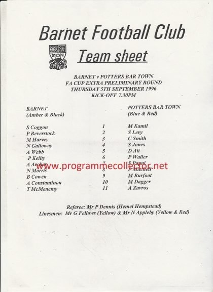 Barnet v Potters Bar Town 05-Sep-1996