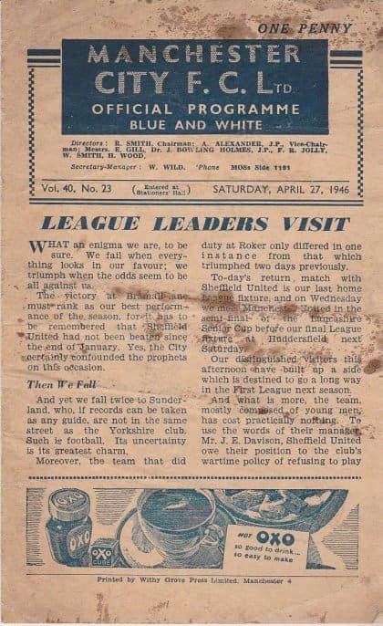 Manchester City v Sheffield United 27-Apr-1946