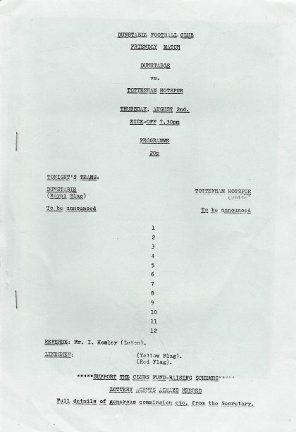 Dunstable Town v Tottenham Hotspur  02-Aug-1984