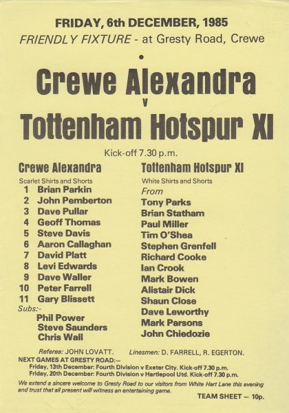 Crewe Alexandra v Tottenham Hotspur 06-Dec-1985