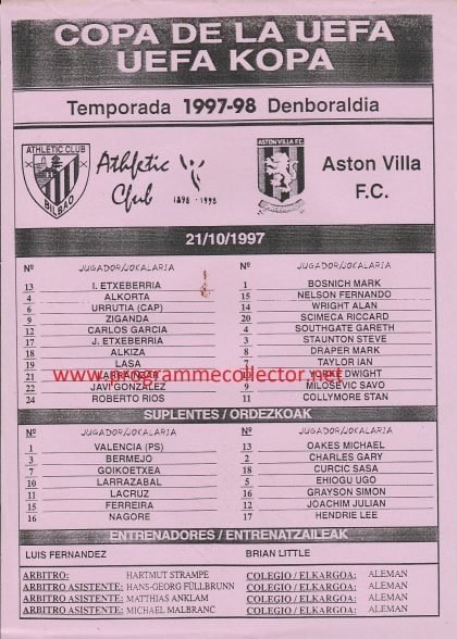 Athletic Bilbao v Aston Villa 21-Oct-1997