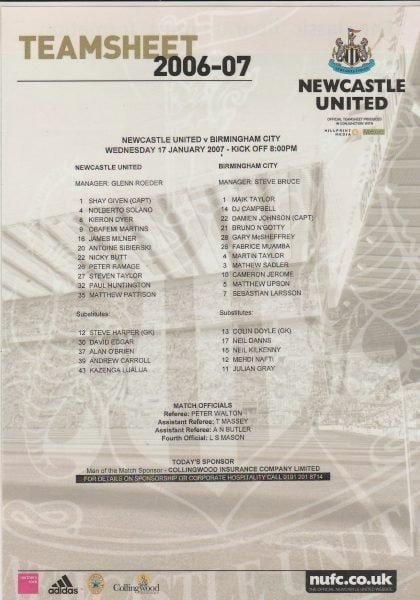 Newcastle United v Birmingham City 17-Jan-2007