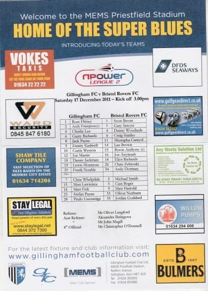 Gillingham v Bristol Rovers  17-Dec-2011