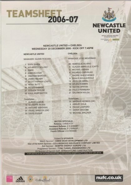Newcastle United v Chelsea 20-Dec-2006