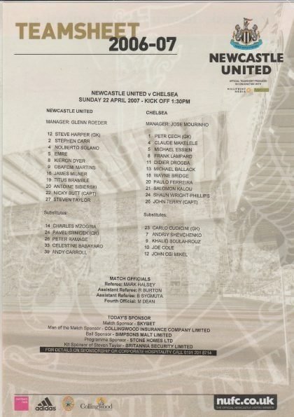 Newcastle United v Chelsea 22-Apr-2007