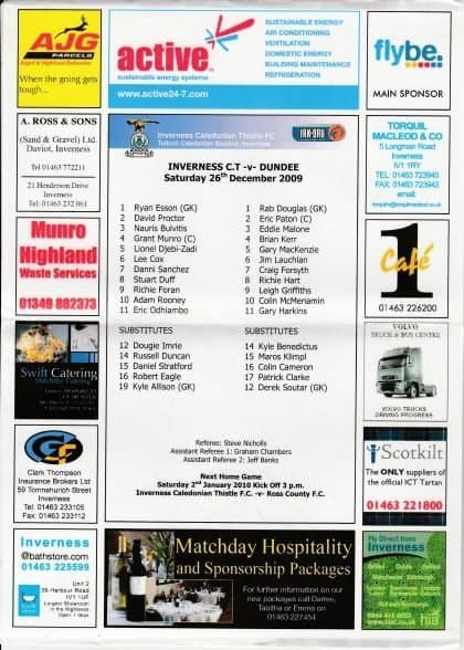 Inverness Caledonian Thistle v Dundee   26-Dec-2009