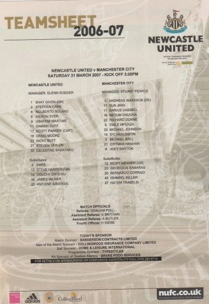 Newcastle United v Manchester City 31-Mar-2007