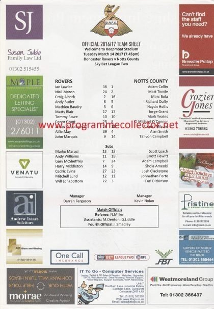 Doncaster Rovers v Notts County  14-Mar-2017