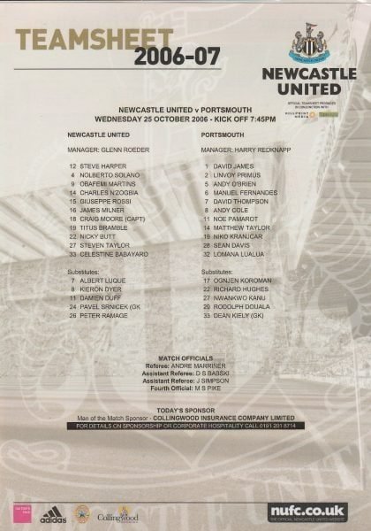 Newcastle United v Portsmouth 25-Oct-2006