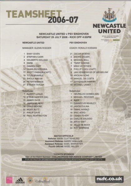 Newcastle United v PSV Eindhoven  29-Jul-2006