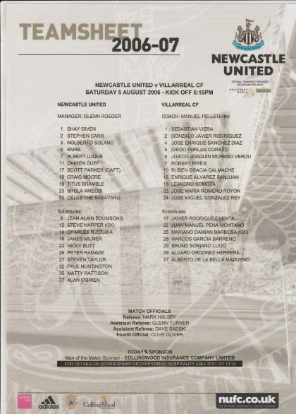 Newcastle United v Villarreal 05-Aug-2006