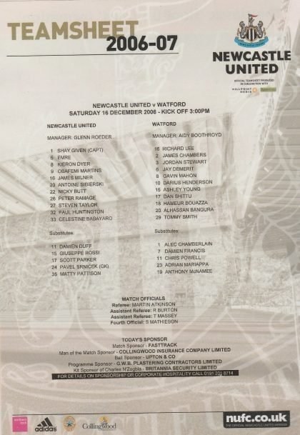 Newcastle United v Watford 16-Dec-2006