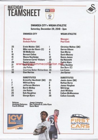 Swansea City v Wigan Athletic  29-Dec-2018