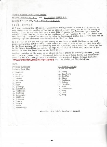 Wycombe Wanderers v Maidenhead United  09-Oct-1973