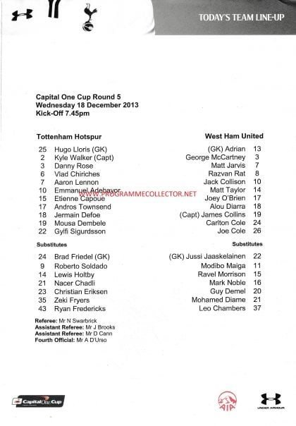 Tottenham Hotspur v West Ham United 18-Dec-2013