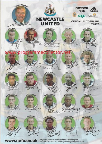 Newcastle United 2004-05 autographed sheet