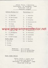 Aston Villa Reserves v Barnsley Reserves 14-Dec-1988
