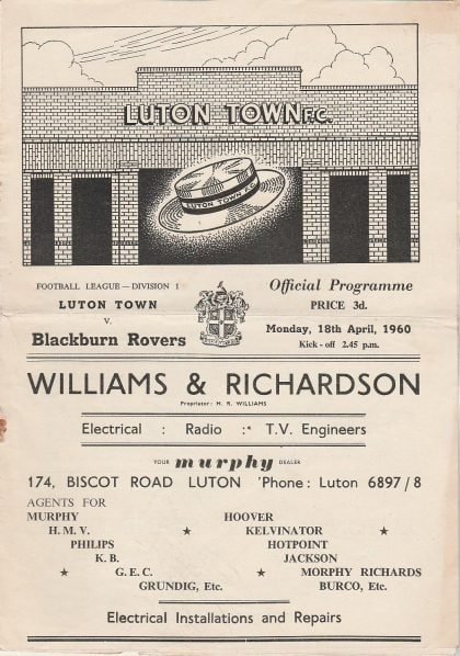Luton Town v Blackburn Rovers 18-Apr-1960