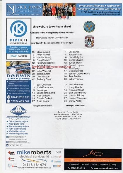 Shrewsbury Town v Coventry City 22-Dec-2018
