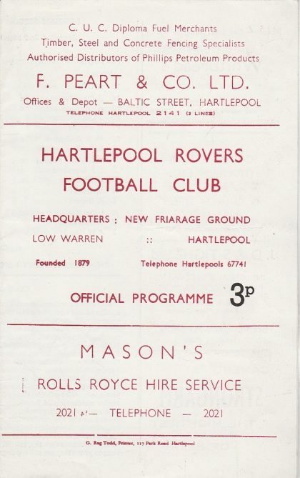 Hartlepool Rovers v Hartlepool Old Boys  02-Mar-1974