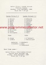 Aston Villa Reserves v Leeds United Reserves 11-Dec-1989