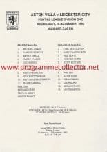 Aston Villa Reserves v Leicester City Reserves 10-Nov-1993