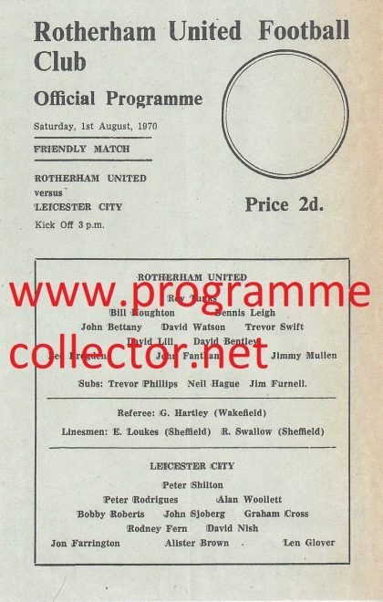 Rotherham United v Leicester City 01-Aug-1970