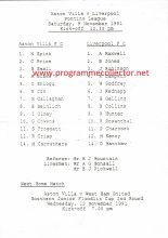 Aston Villa Reserves v Liverpool Reserves 09-Nov-1991