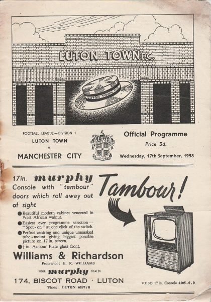 Luton Town v Manchester City 17-Sep-1958