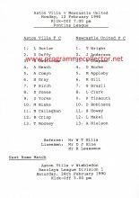 Aston Villa Reserves v Newcastle United Reserves 12-Feb-1990