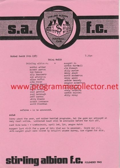 Stirling Albion v Glasgow Rangers 14-Mar-1983