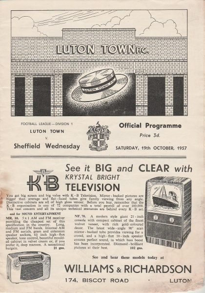 Luton Town v Sheffield Wednesday  19-Oct-1957