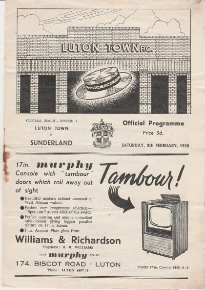 Luton Town v Sunderland  08-Feb-1958