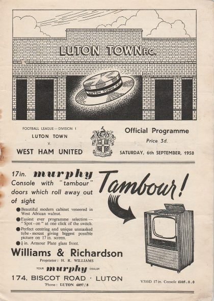 Luton Town v West Ham United 06-Sep-1958