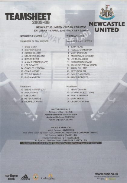 Newcastle United v Wigan Athletic 15-Apr-2006