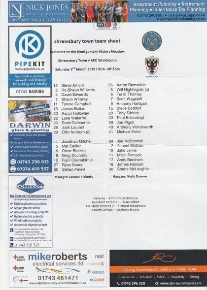 Shrewsbury Town v AFC Wimbledon  02-Mar-2019