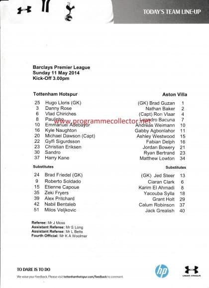 Tottenham Hotspur v Aston Villa 11-May-2014