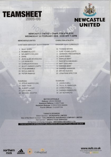 Newcastle United v Charlton Athletic 22-Feb-2006