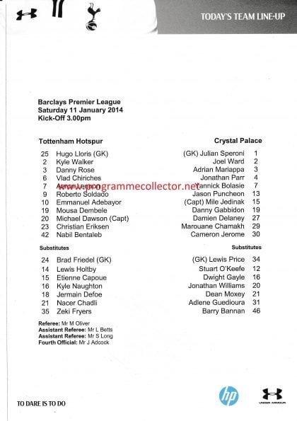 Tottenham Hotspur v Crystal Palace 11-Jan-2014