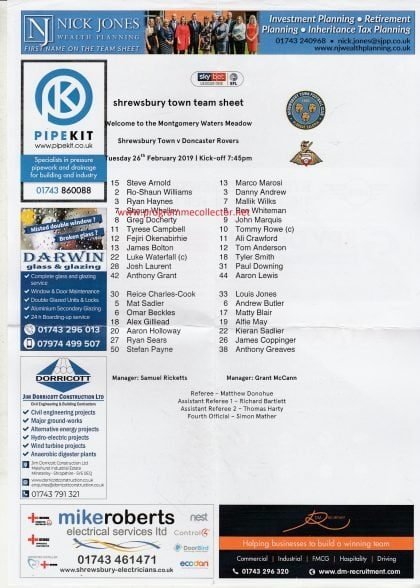 Shrewsbury Town v Doncaster Rovers  26-Feb-2019