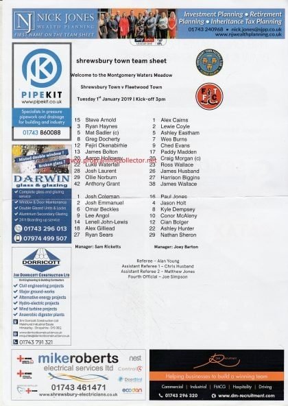 Shrewsbury Town v Fleetwood Town  01-Jan-2019