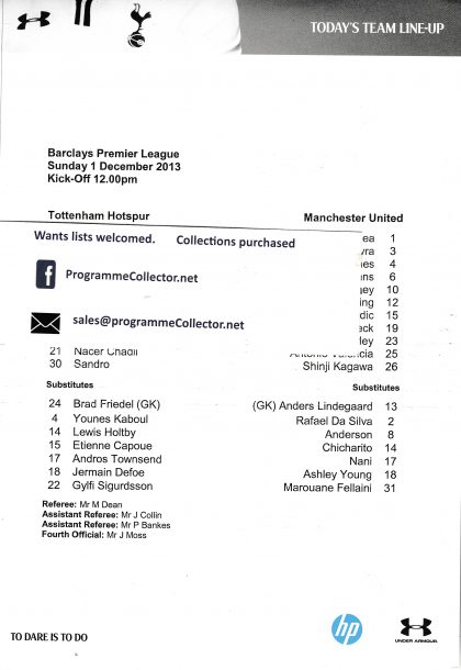 Tottenham Hotspur v Manchester United  01-Dec-2013