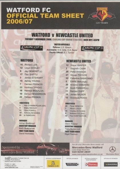 Watford v Newcastle United 07-Nov-2006
