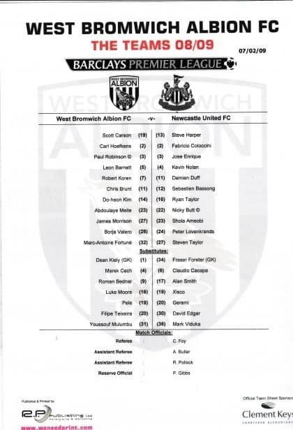 West Bromwich Albion v Newcastle United 07-Feb-2009