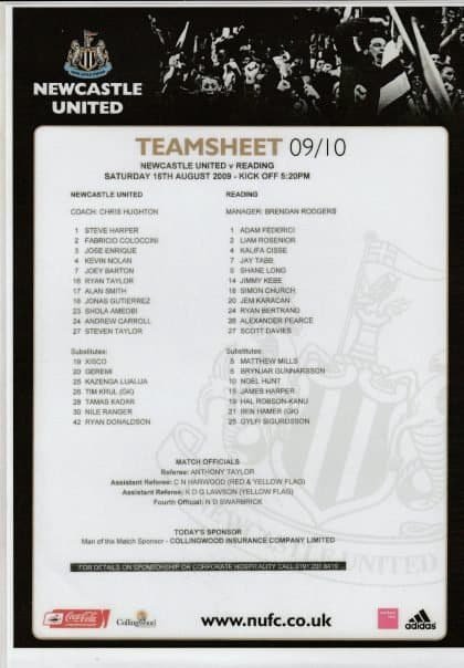 Newcastle United v Reading  15-Aug-2009