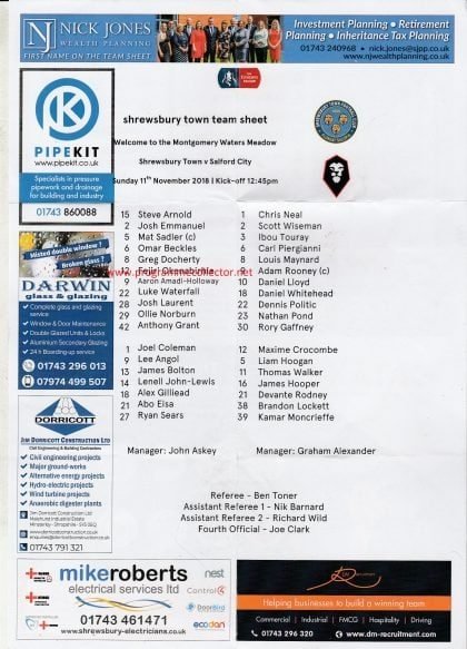 Shrewsbury Town v Salford City   11-Nov-2018