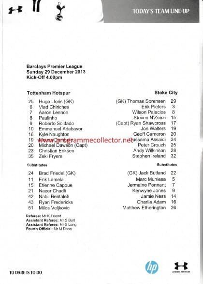 Tottenham Hotspur v Stoke City  29-Dec-2013