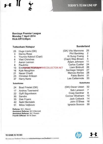 Tottenham Hotspur v Sunderland 07-Apr-2014