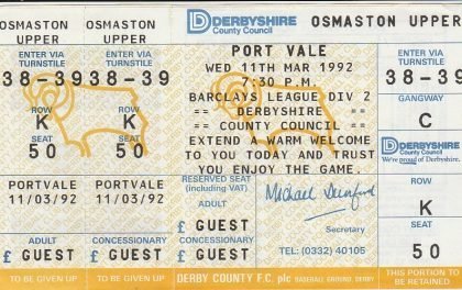 Derby County v Port Vale  11-Mar-1992